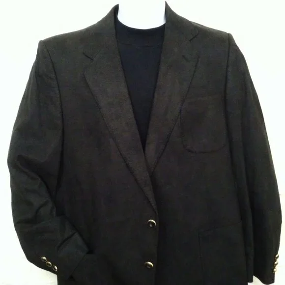 Vintage 80s Ratner USA-Made Tailored Suede Blazer Men-44 Sporty 2-Button Black